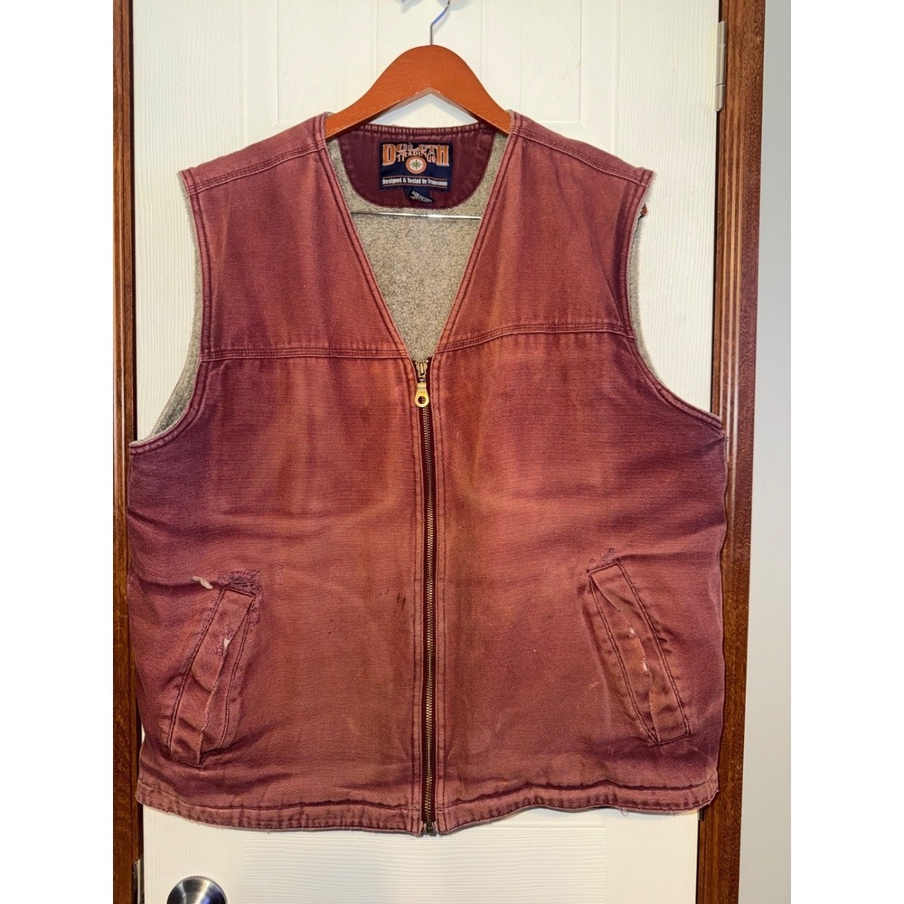 Duluth Trading‎ Co XL Sherpa Fleece Lined Canvas Burgundy Red Work Wear Vest